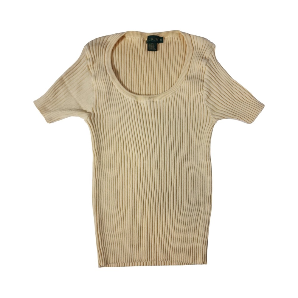 J.Crew Womens Ribbed Knit Short Sleeve Scoop Neck Top Cream‎ Yellow Size M USA